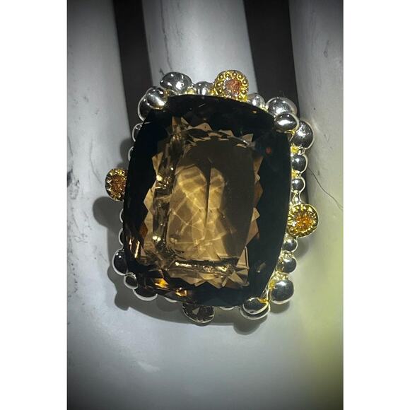 30 ctSterling Silver & 14kgSmoky Quartz & Citrine Ring  Size 8